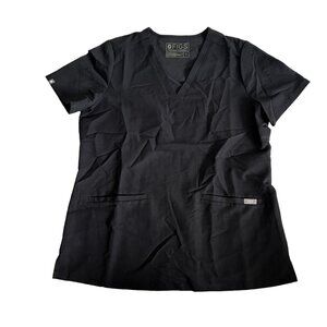 FIGS Casma Black Classic Fit Short Sleeve V-Neck Scrub Top Women's Medium M